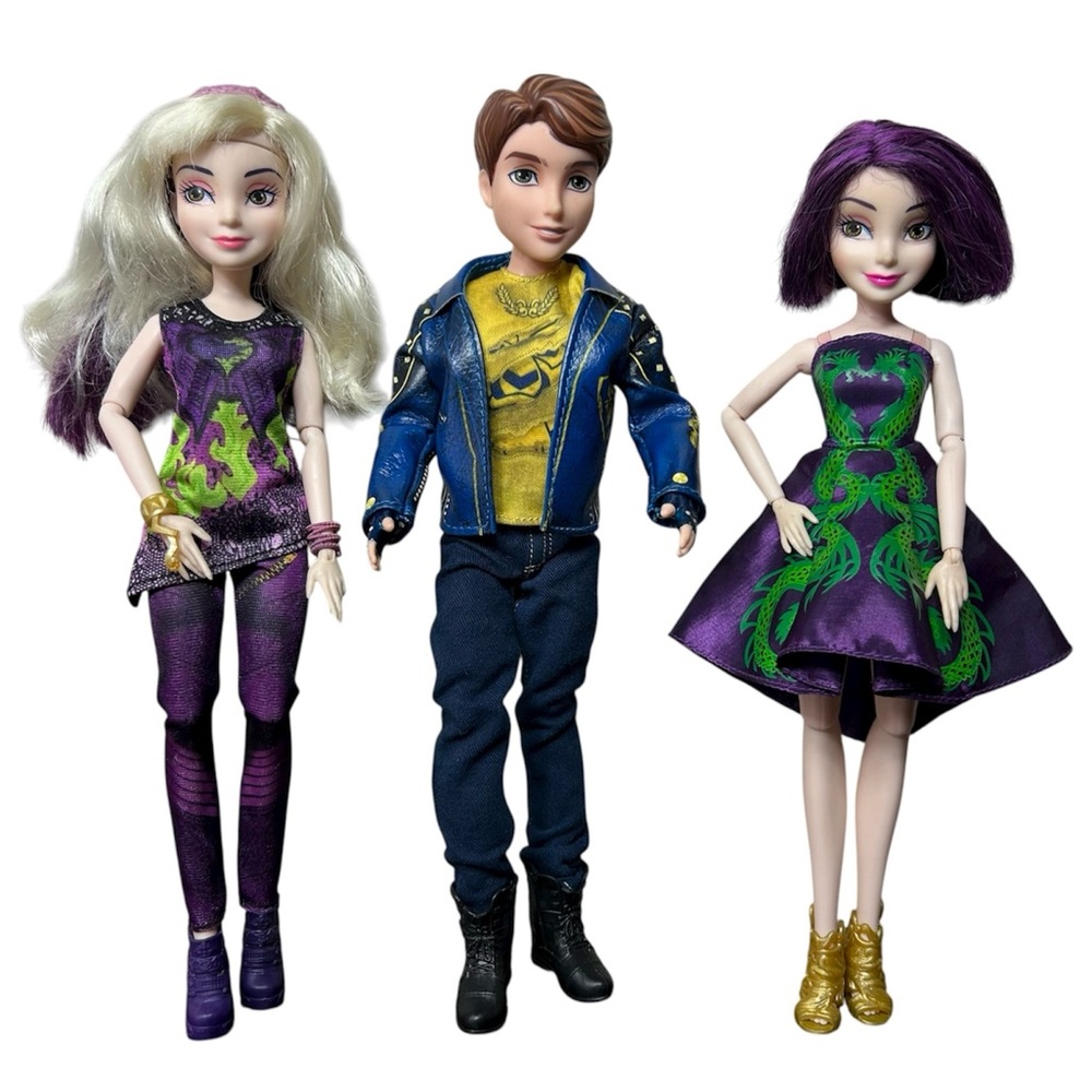 Set 3 Disney 2014 Descendants Articulate Dolls Ben, Mal, Evie Collectible 11.5”